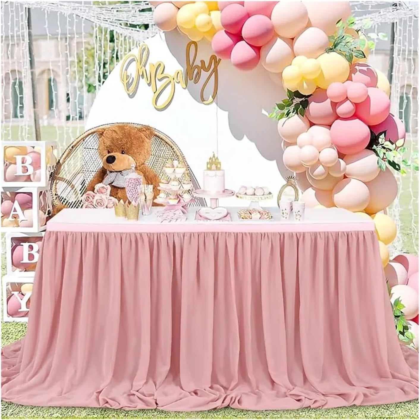 Party Table Skirt， White Table Skirt for Chiffon Wedding Tablecloth Fabric for Sweetheart Table Birthday Party Cake Table Decora for Wedding, Birthday, Party, Bar, Prom(Black,70X426cm)