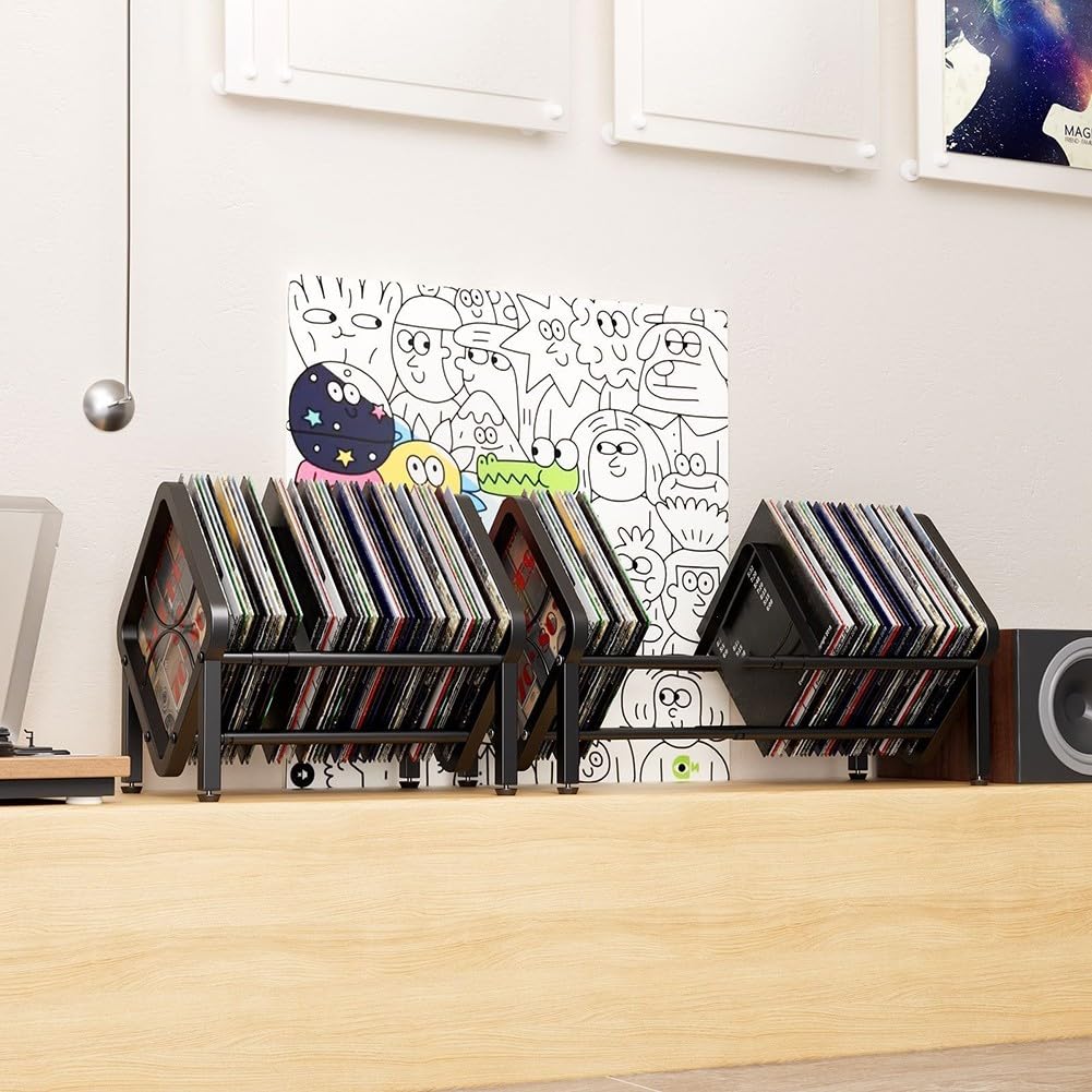 Étagère de rangement de disques vinyle pour collectionneurs de musique | Organiseur extensible de 33 cm avec design rustique | pour albums, magazines, documents