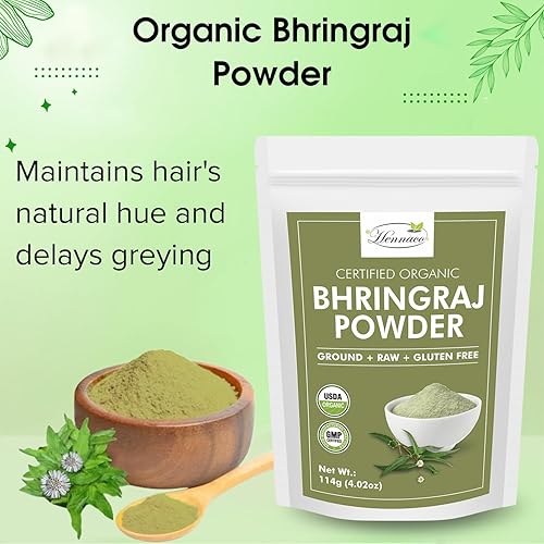 Miniatura 5 de Polvo orgánico de Bhringraj - Polvo de máscara capilar Bhringraj, bolsa resellable con cierre de cremallera, orgánico USDA, polvo de Bhringraj para