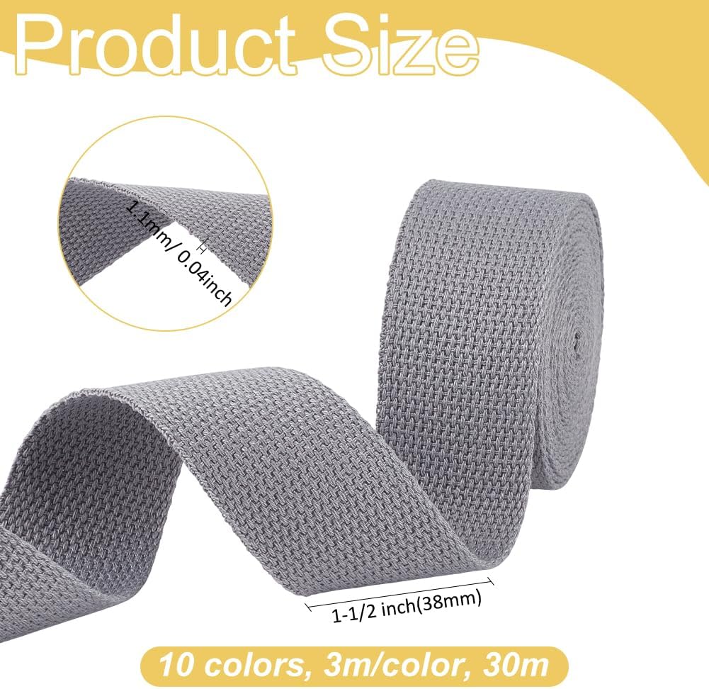 BENECREAT 32.8Yards 10 Colors Cotton Webbing, 1.5 inch Wide Heavy Polycotton Webbing Strap, Bag Handles Webbing for Cloth Tote Bags Leash Straps DIY Accessories, Blue-Black Color