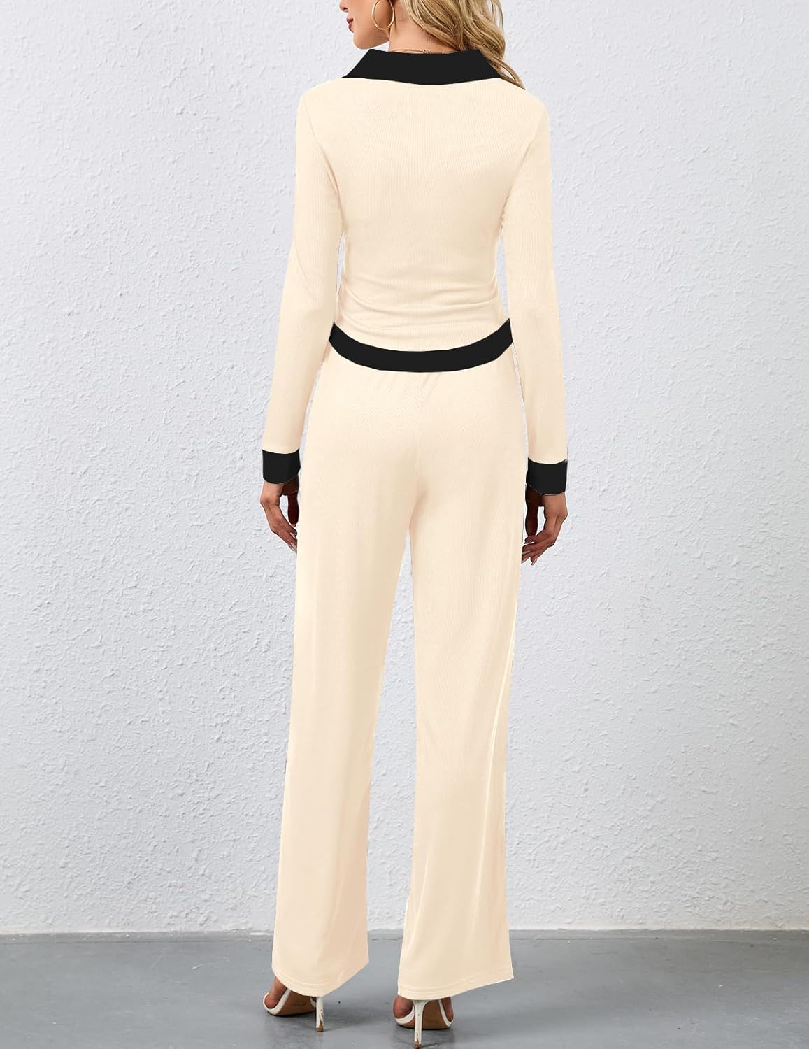 Meetjen Women's 2 Piece Sets Long Sleeve Top Wide Leg Pants Casual Tracksuits Fall Outfit Matching Lounge Set 2025 - Image 2