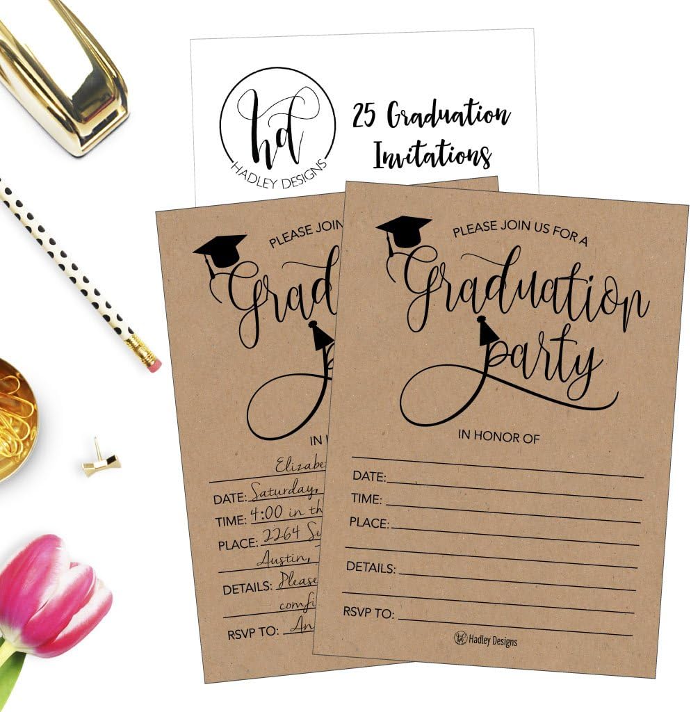 Hadley Designs Graduation Invitations Class of 2026-25 Kraft Graduation Invitation Cards, Party Invites for College, High School, University Grad Party Announcement