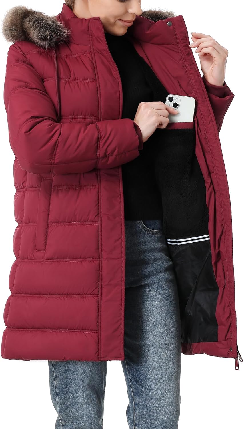 Women's Winter Coat Waterproof Long Puffer Jacket with Detachable Hood - Image 7