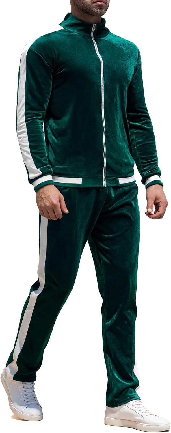 RPOVIG Velour Tracksuit Sweatsuit Velvet:Men's Jogging track suit 2 Pieces Set Zip Up Sweatshirts Jacket Pants With Pockets - Image 2