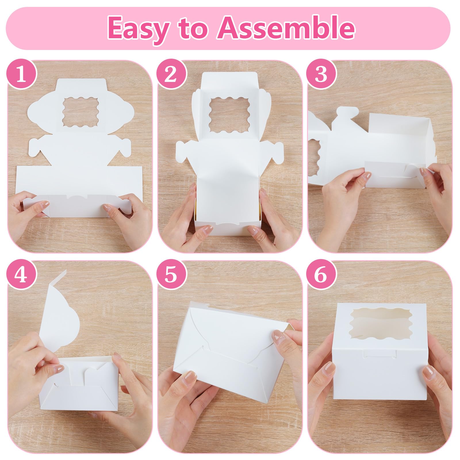 26pcs White Cookie Boxes with Window, 4x4x2.5 Inches Small Bakery Boxes with 36pcs Stickers, for Mini Cake Cookies Treat Dessert Pastry Donuts Macaroon Strawberries Chocolate Cupcakes Candy