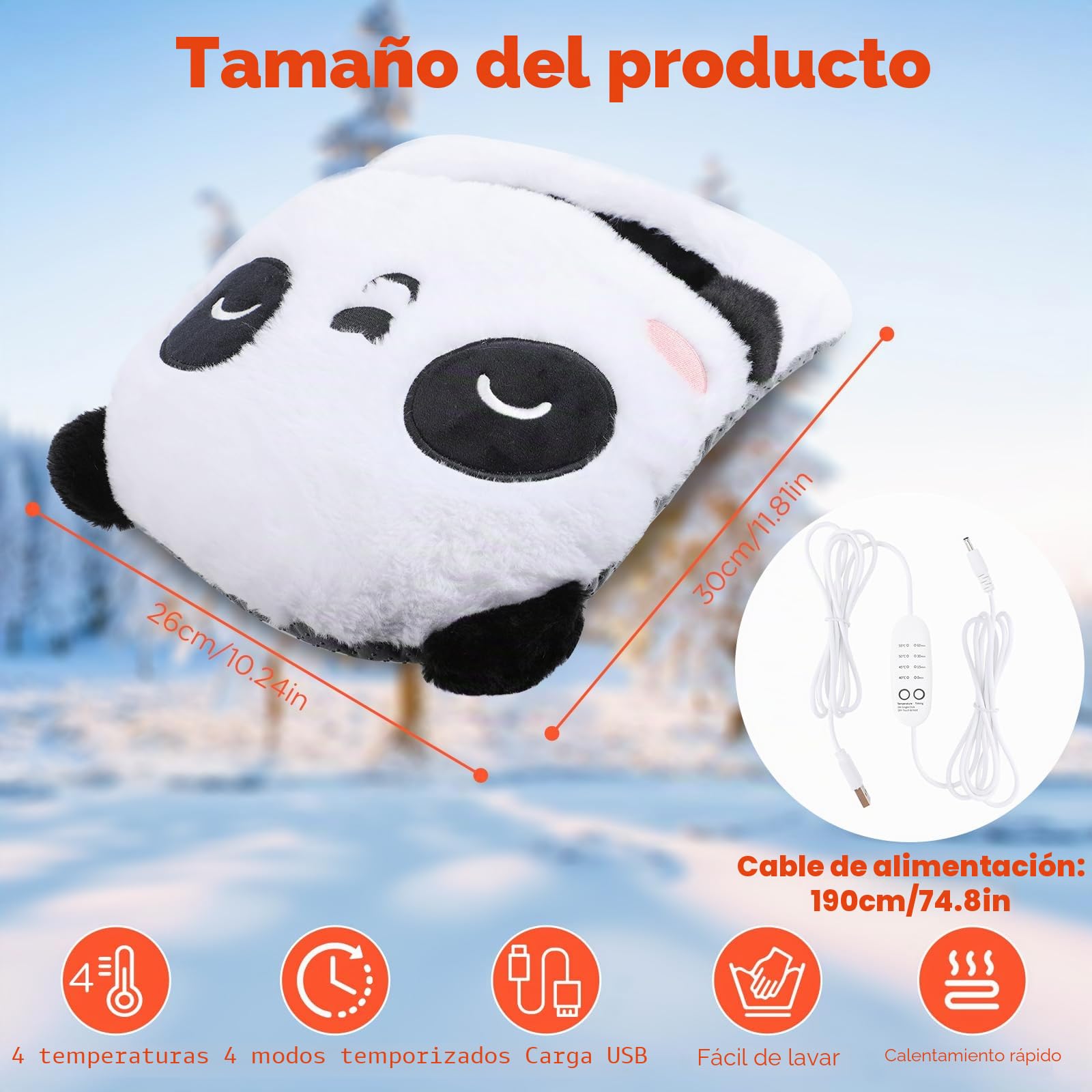 Calienta Pies Electrico, Lindo Calentador Pies de Panda Calentador de Pies de Calentamiento Rápido Calentador Pies Electrico Lavable con 4 Temperatura y 4 Temporizadores para Mujeres Hombres