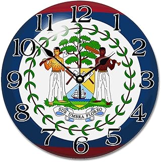 Belize Flag Clock False 3D Ball Tourist Attraction 12 Inch Wall Clocks Battery Operated Silent Non-Ticking Travel Hanging Clock for Bedroom Living Room Farmhouse Wall Decor