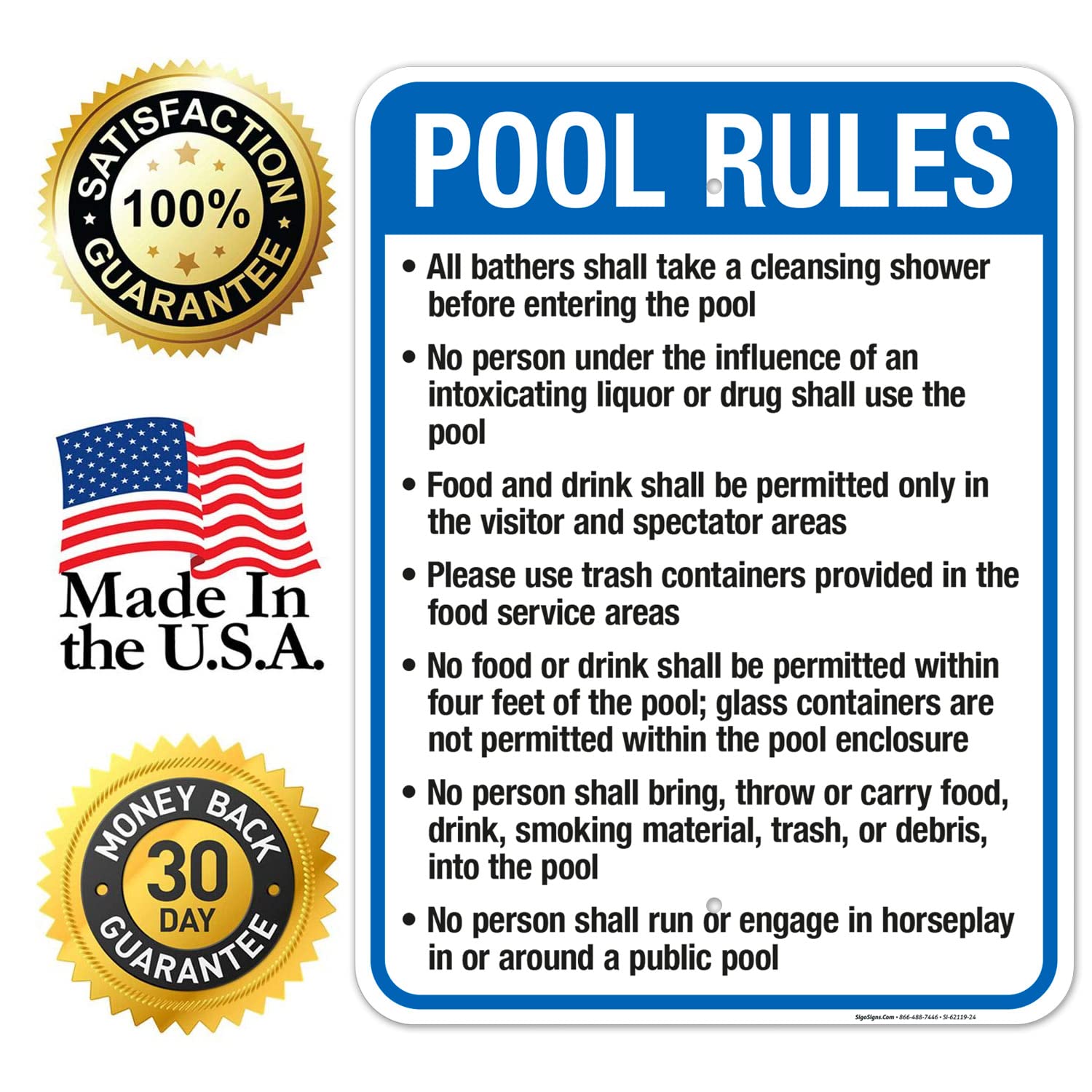 New Mexico Pool Rules Sign, Complies with State of New Mexico Pool Safety Code, 18x24 Inches, 55 mil Thick HDPS (high Density polystyrene), Made in USA