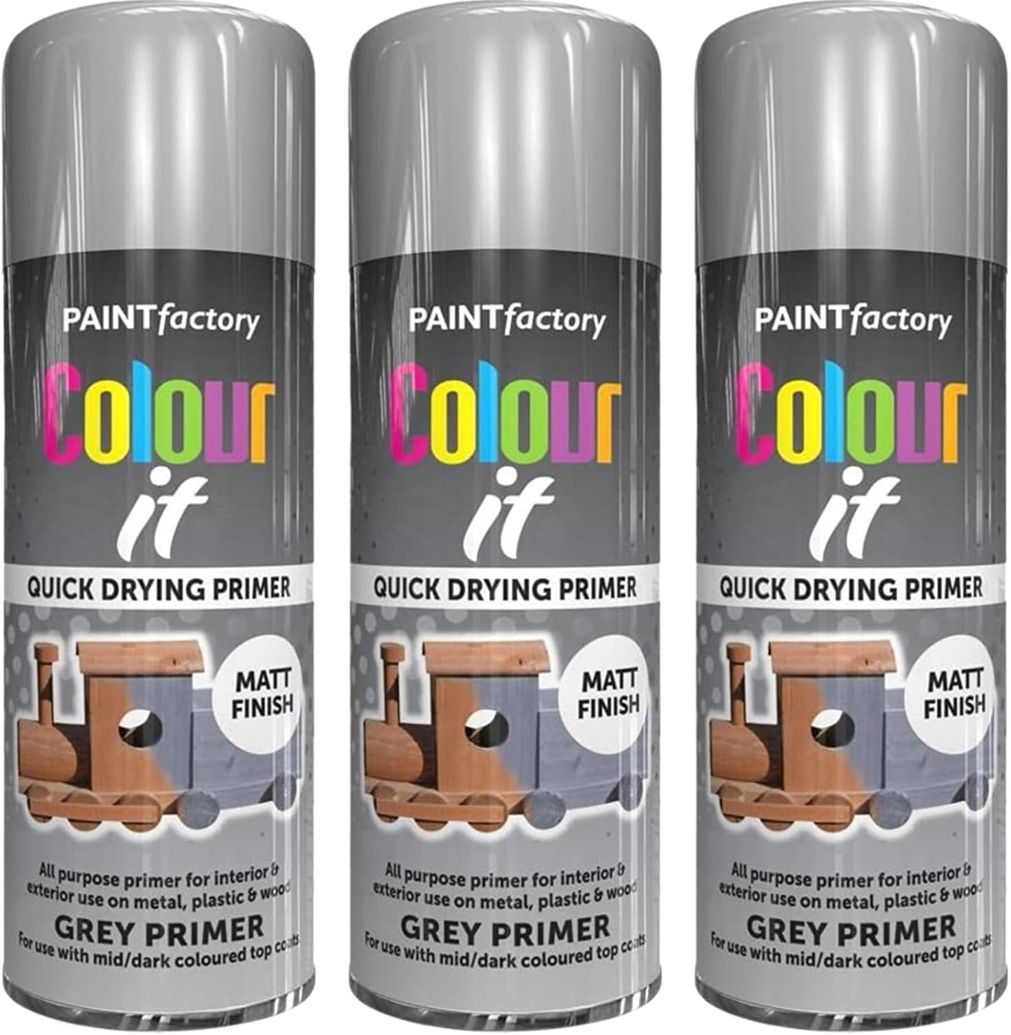 MIXEL All-Purpose Grey Primer Spray Paint, Quick Drying, Indoor and Outdoor Use, Matte Finish, Easy to Apply, Long-Lasting, For Metal, Wood, & Plastic, 250ML (3 PCS)