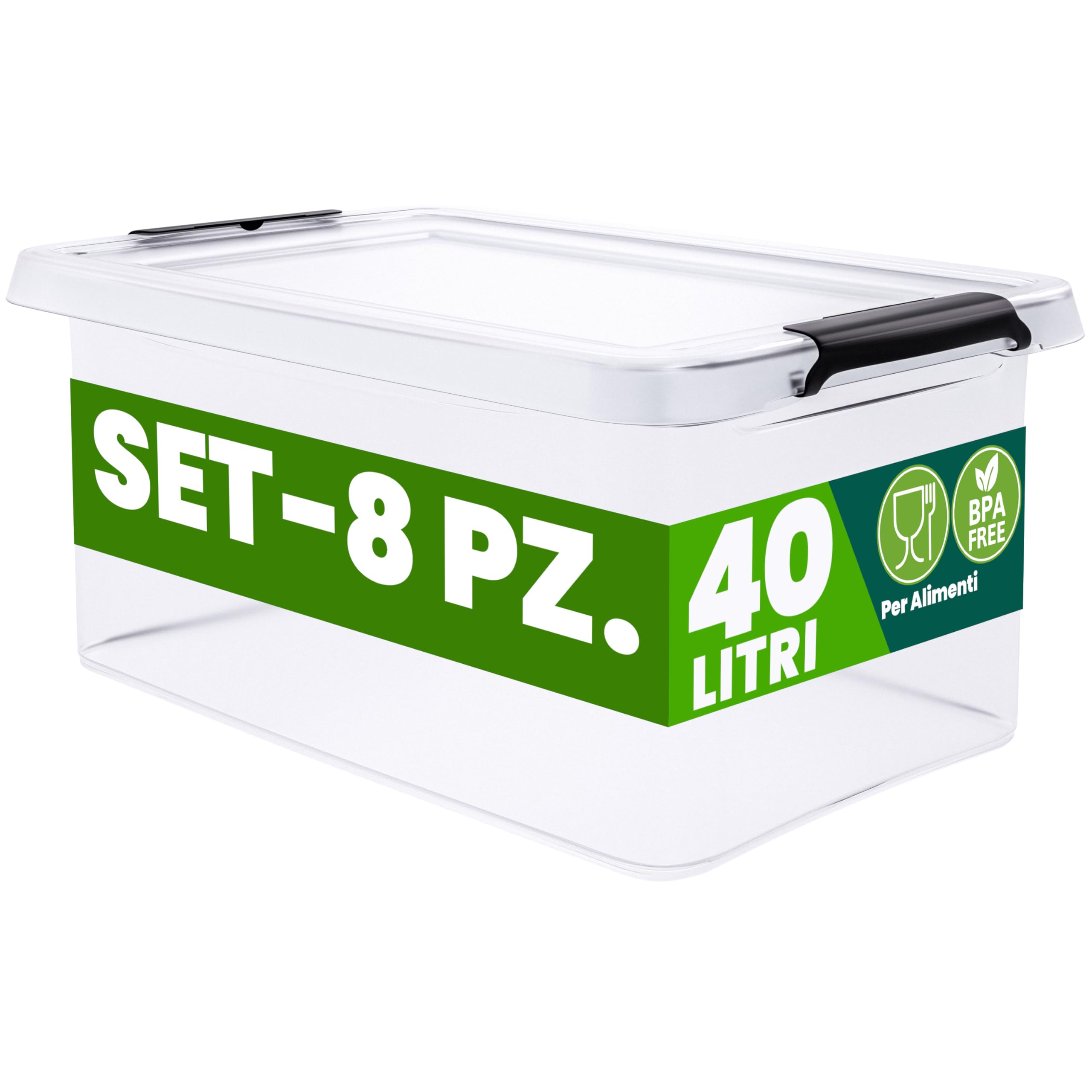 Deuba® 8x Contenitore Trasparente 40L con Coperchio BPA Free Scatole Impilabili Scatola Organizer Cucina Congelatore Contenitori Plastica Box