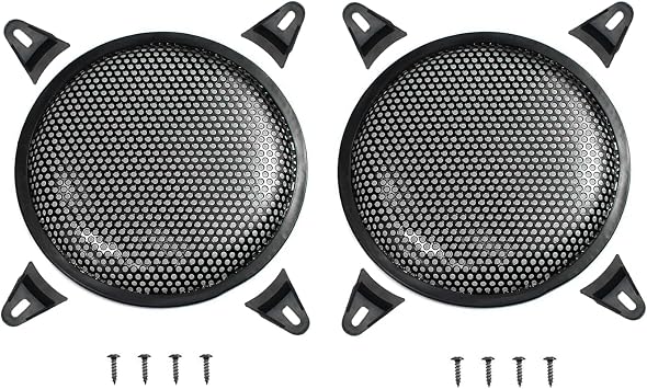 2 Pcs 10 Inch Speaker Grill Steel Mesh Round Subwoofer Grill with 4 Pcs Clamps Waffle Protector Guard Speaker Cover Decorative Car Audio Grille