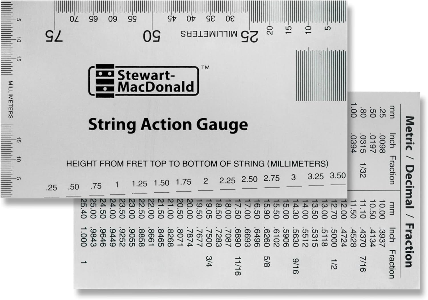 StewMac String Action Gauge And Ruler, Metric, Stainless Steel - Designed by StewMac, The Original measuring tool for acoustic and electric guitar, and bass setup