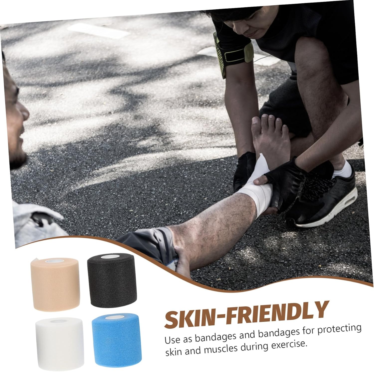 Toyvian 4rolls Elastic Sponge Bandages Shock-Absorption Athletic Joint Wrap for Sports Comfortable Self-Adhesive Skin Tone White Light Black for Football Basketball Yoga