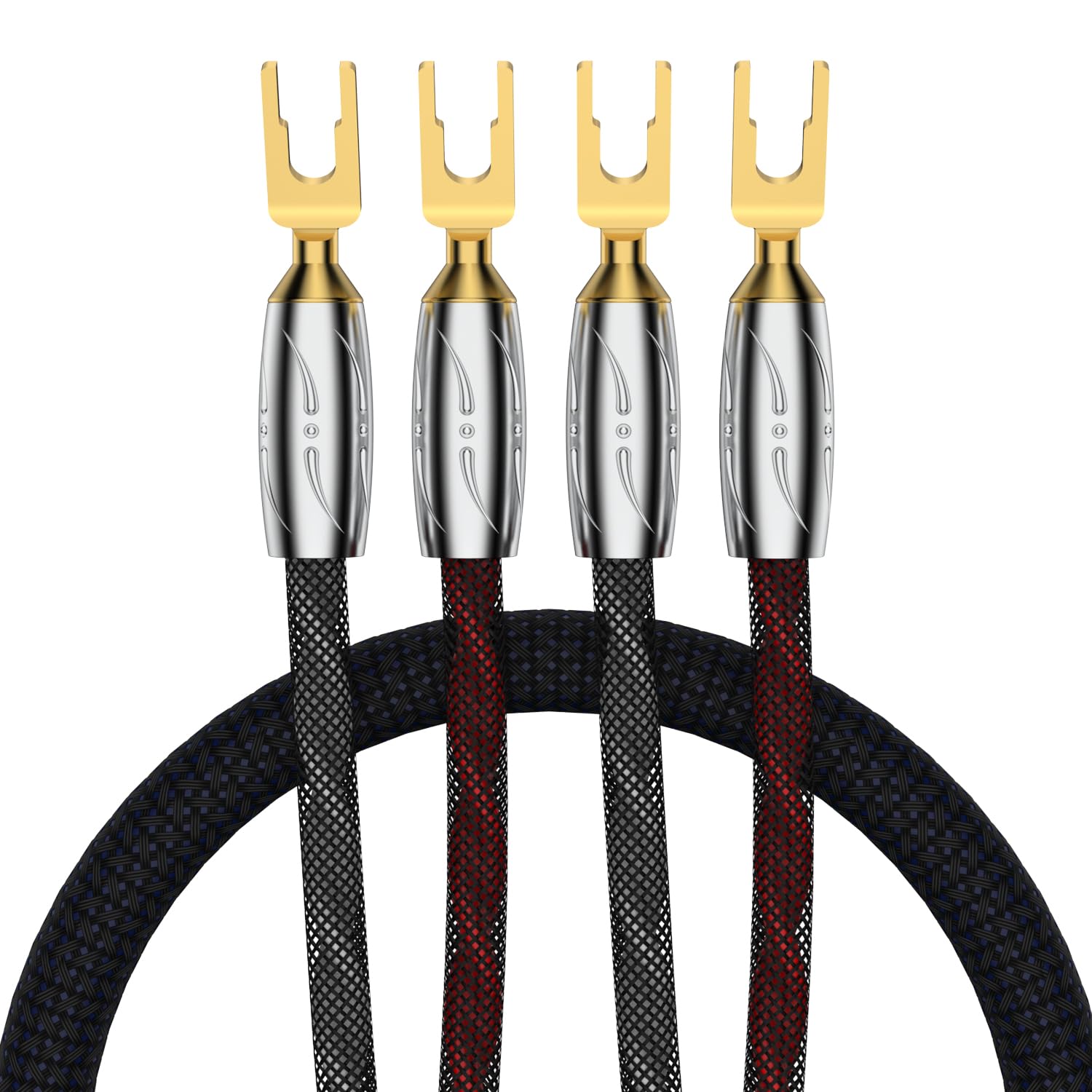Viborg Pair Prime SP/1 Speaker Wire Cable, 16AWG Stereo High End Loudspeaker Cable with VS701G Pure Copper Gold Plated Fork Spade Connectors (8.2FT/2.5M)