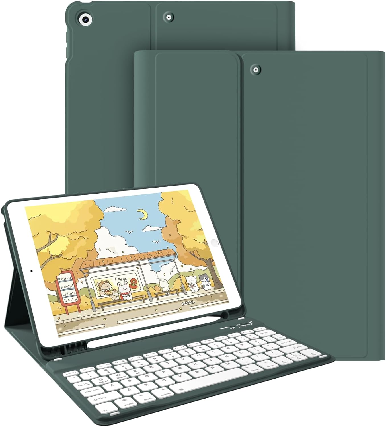 JKSML Keyboard Case for iPad 9th/8th/7th Generation 10.2 Inch 2021/2020/2019, 7 Colors Backlit Wireless Detachable Folio Keyboard Cover Thin & Light with Pencil Holder, Auto Wake Sleep (Dark Green)