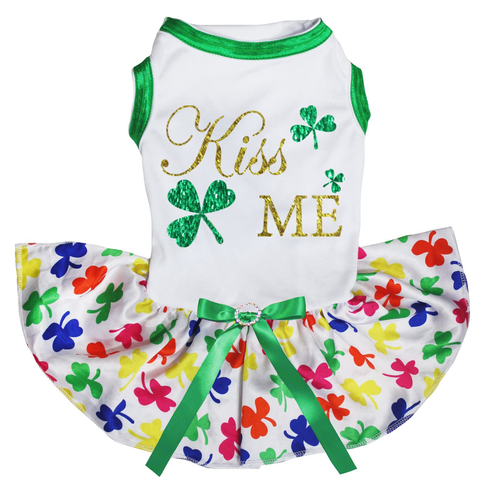 Robe pour chien Kiss Me Clovers blanche à trèfle arc-en-ciel pour l'été taille M