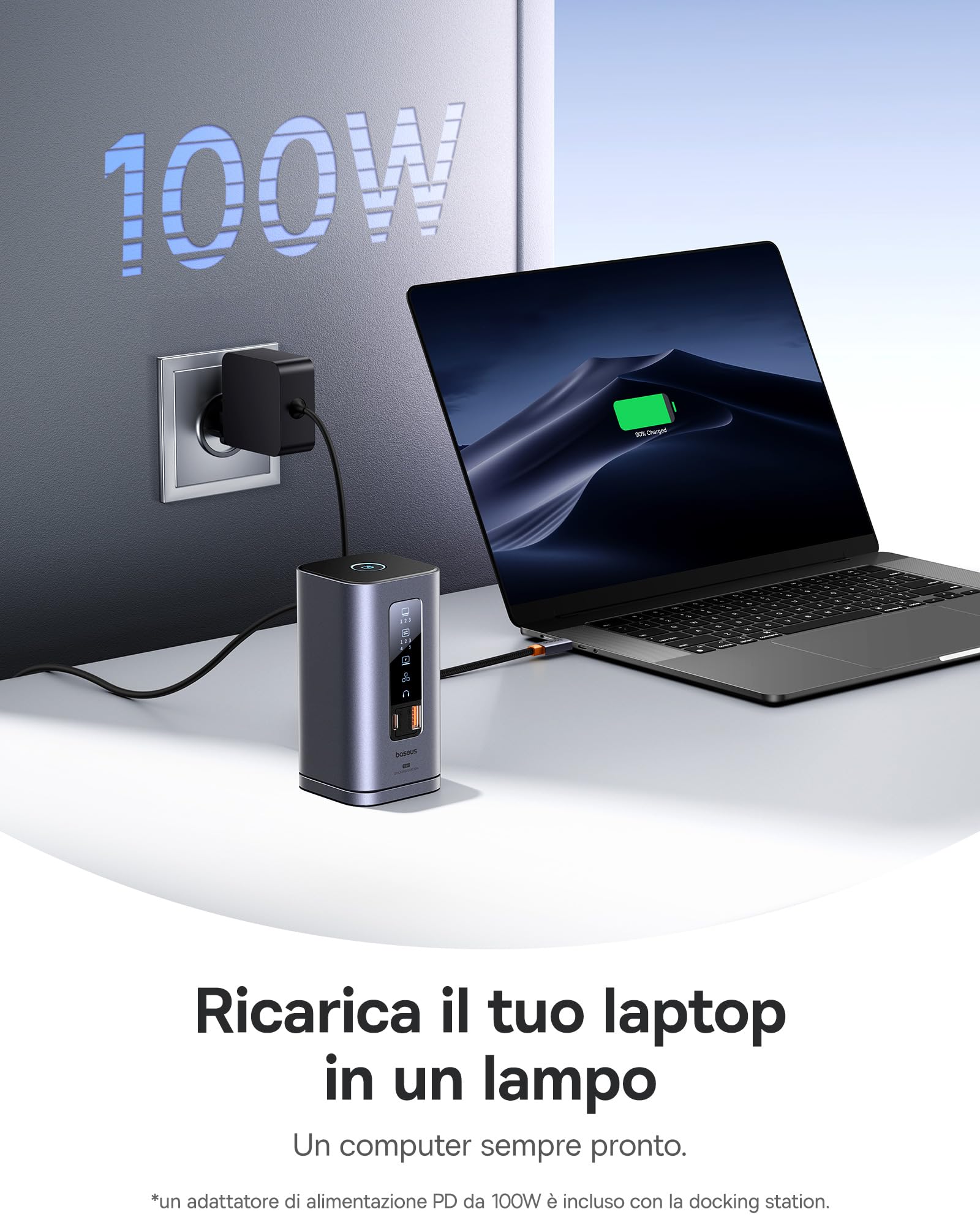 Baseus Docking Station [con Caricatore da 100 W], Docking Station 11 in 1, 3 Monitor con 2 HDMI 1 DP 4K a 60Hz, USB-A/C 10 Gbps, 1 Gbps Ethernet, Compatibile con Laptop Windows