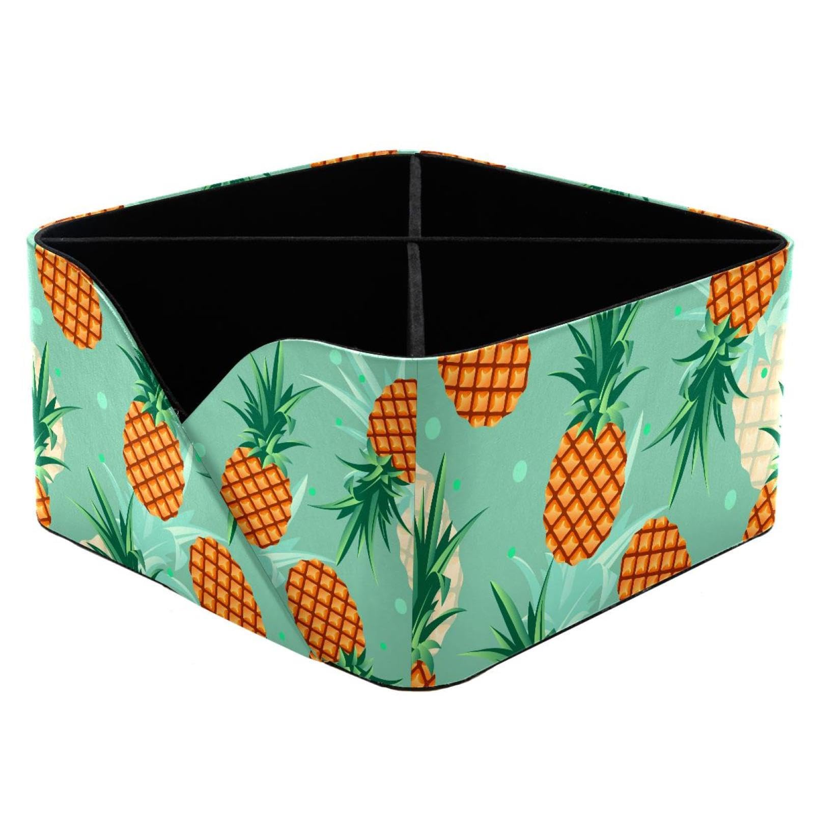 KengjuTesu Pineapple Pattern Desktop Organizer Pen Holder, Rectangular Pencil Cup for Office, Study and Makeup Stations