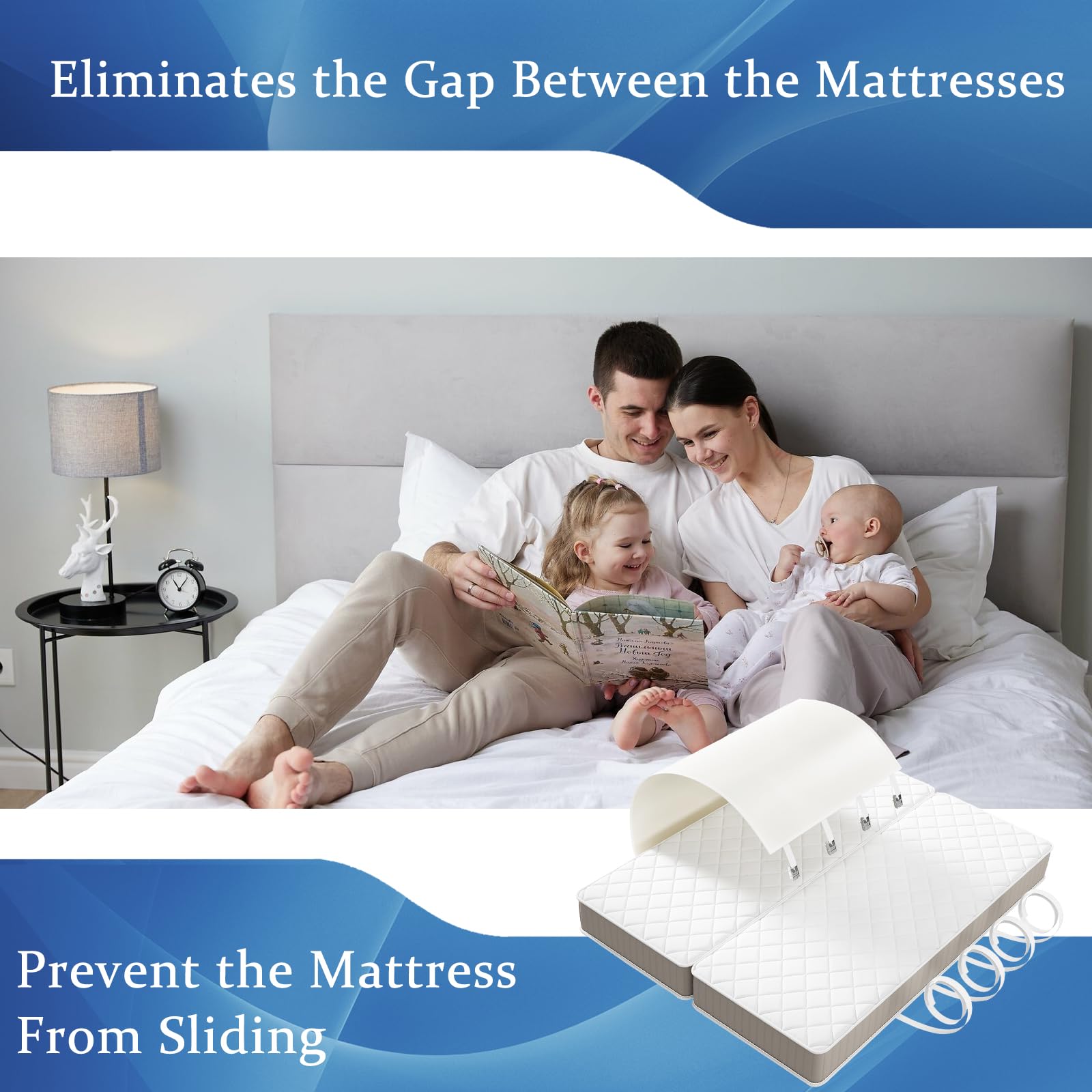 HOMBYS Twin To King Bed Converter Kit - Memory Foam Gap Filler & Bridge For Adjustable Beds, Creates A King Bed From Two Twins - View #7