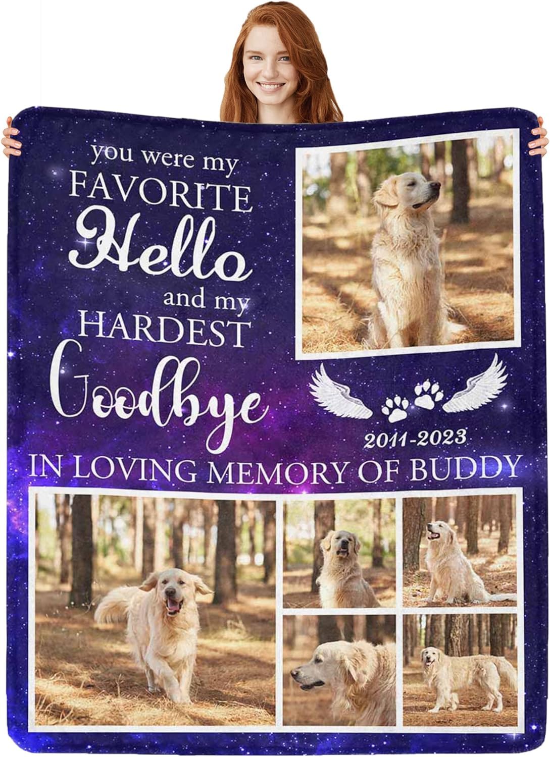 Glad Gua Personalised Pet Memorial Throw Blanket, Loss of Dog Sympathy Gift, Custom Photo Remembrance Present, for Pet Bereavement, Cat & Dog Memory Blankets Remember Dead Pets