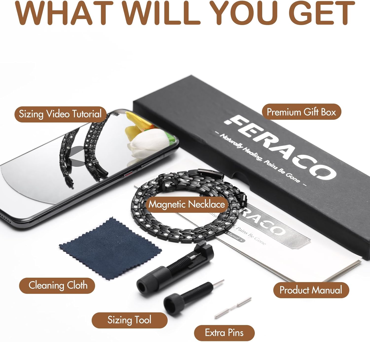 Feraco Magnetic Necklace for Men Women, Titanium Stainless Steel Magnetic Chain with Ultra Strength Neodymium Magnets, Black Jewelry Gift, Adjustable with Sizing Tool - Image 8