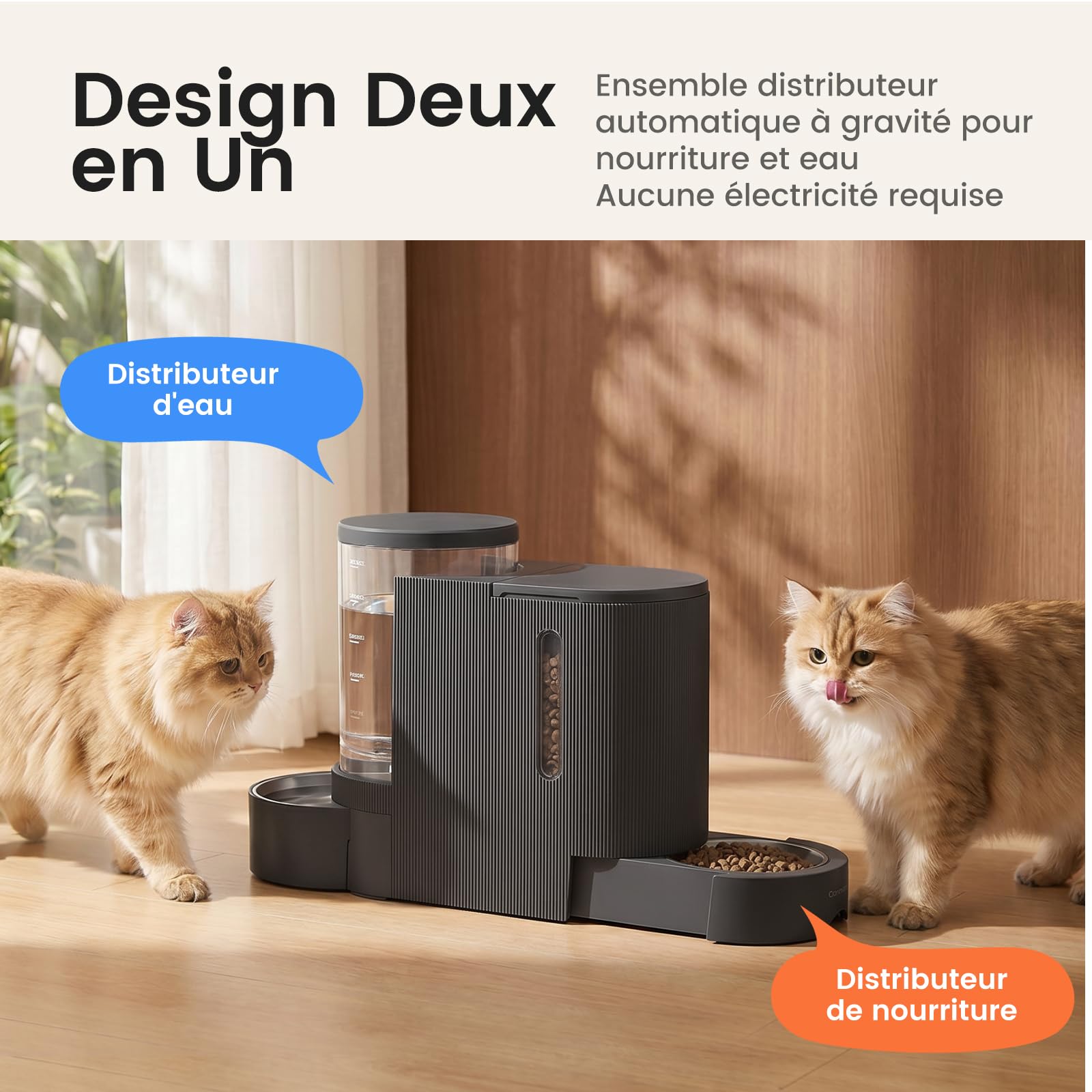 Gardner Pet 2-en-1 Distributeur Croquette Eau Chat Automatique 3Lx2 Gris | Distributeur par Gravité Non Électrique, Gamelle Acier Inoxydable, Sans BPA Angle Réglable, Tiroir Rétractable, Chat Chien