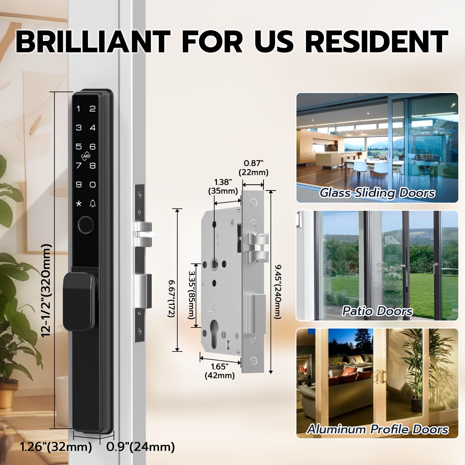 Eseesmart Cerradura de puerta corredera, cerradura de puerta inteligente con teclado RFID de huellas dactilares, control de aplicación Bluetooth, código digital biométrico electrónico, puerta de patio