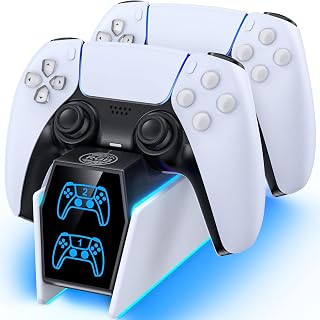 Tokluck PS5 Controller Charger Station for DualSense & Edge - 2Hr Fast Charge, 10 RGB Modes, LED Indicators, Drop-in Dock Stand