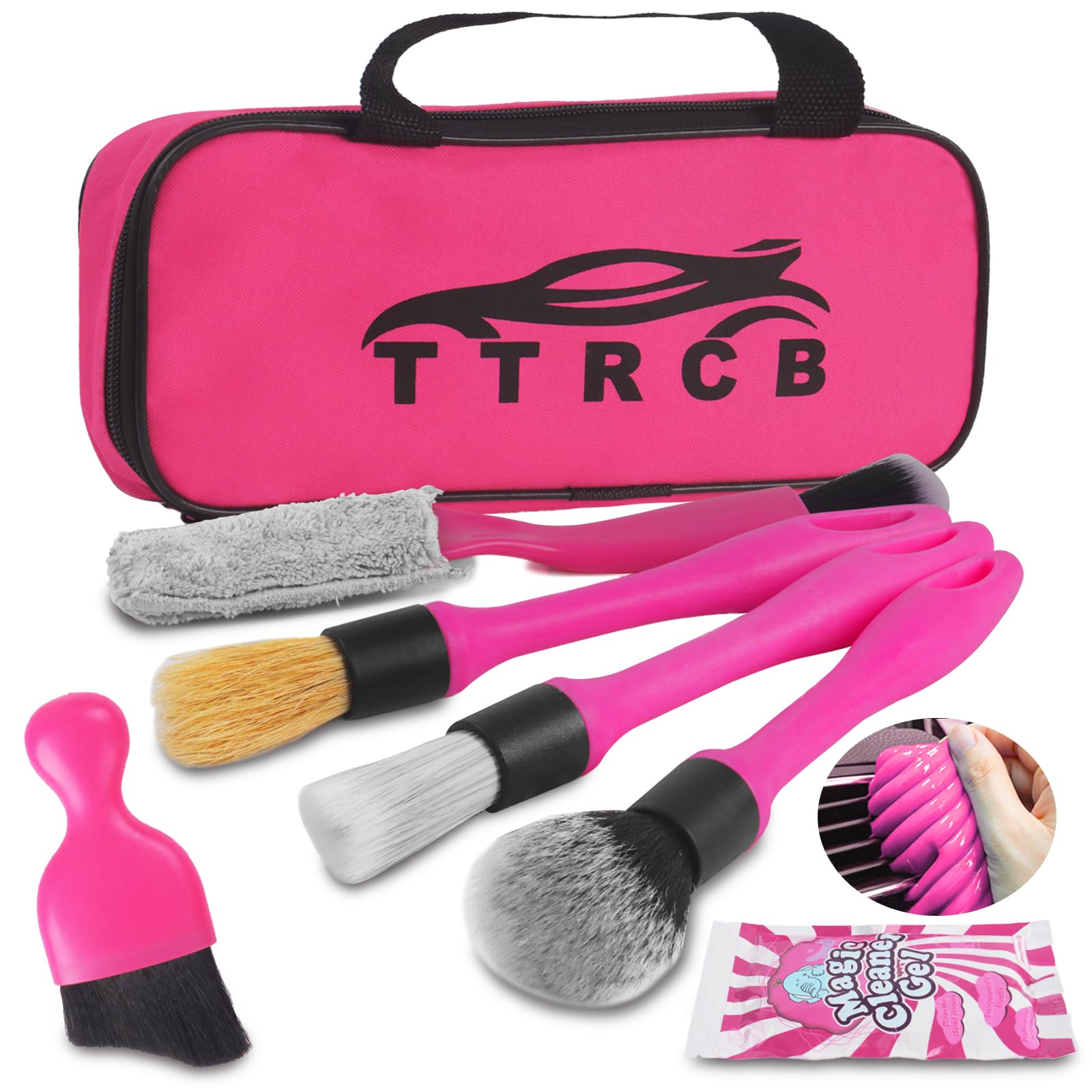 TTRCB Car Detailing Cleaning Kit Interior Cleaner, Car Detailing Brush Set, Pink Car Accessories Essentials for Women, Car Cleaning Gel, Car Cleaning Supplies Tools Stuff for RV, SUV, Interior