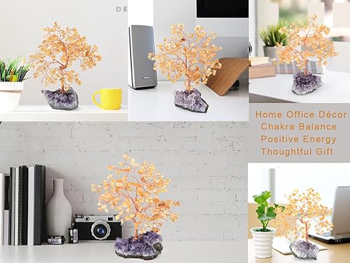 Miniatura 4 de Árbol de cristal de citrino natural con base de geoda de amatista, cristales curativos Feng Shui, bonsái bonsái, equilibrio de chakras, energía