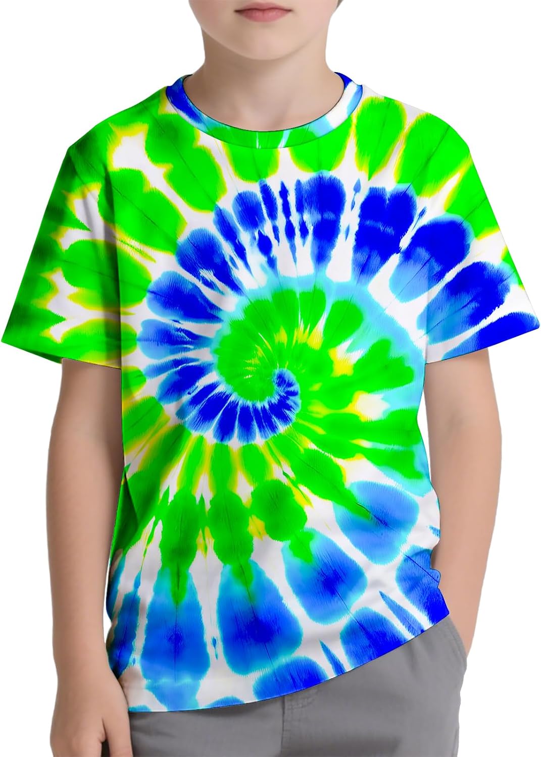 Kids Tie Dye Shirt Size 6-18 Children Hippies Senior Short Sleeve Tees Tie-Dye T Shirt for Boys Girls