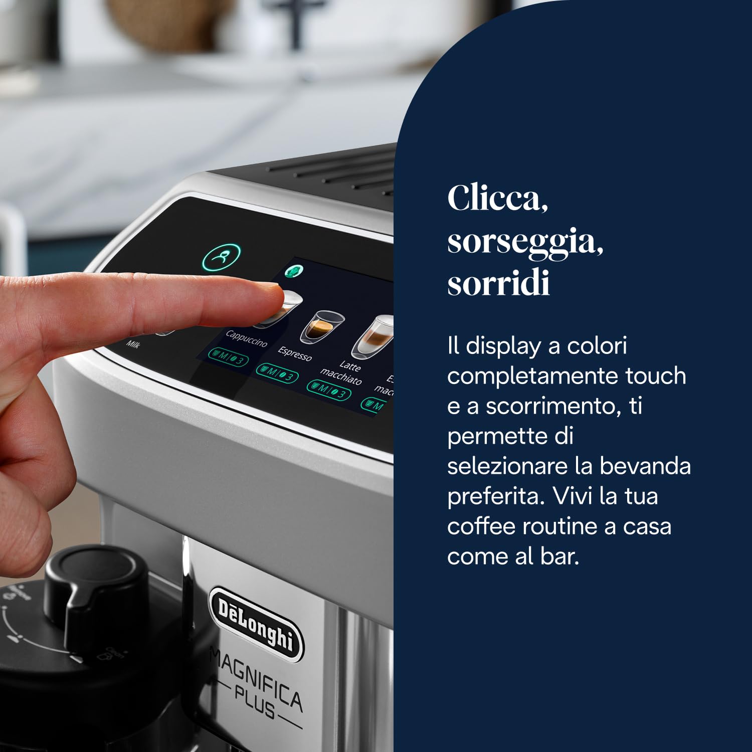 De’Longhi Magnifica Plus – Perfetto Macchina da Caffè Automatica, LatteCrema Montalatte Automatico, 18 Bevande in un Solo Tocco, Display Touch a Colori, Argento e Nero (ECAM322.70.SB)