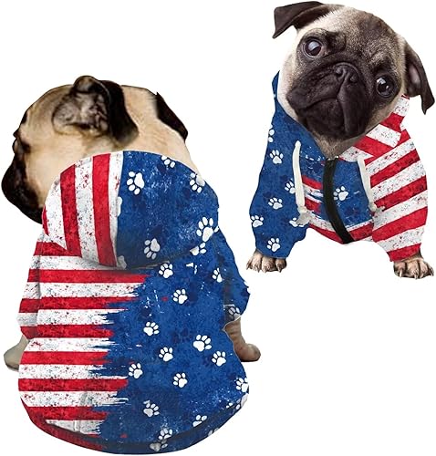 Howilath Sudaderas con la bandera estadounidense para perros medianos, abrigo de invierno con diseño de pata de cachorro, ropa cálida con capucha