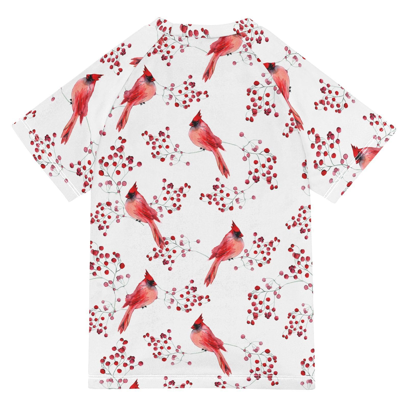Aflyko Christmas Boys' Swim Shirt Red Bird Berry Watercolor Rash Guard Beachwear Sun Protection Fishing Hiking Camping Surfing Swimming Toddler Infant Summer Daily T-Shirt, 4T