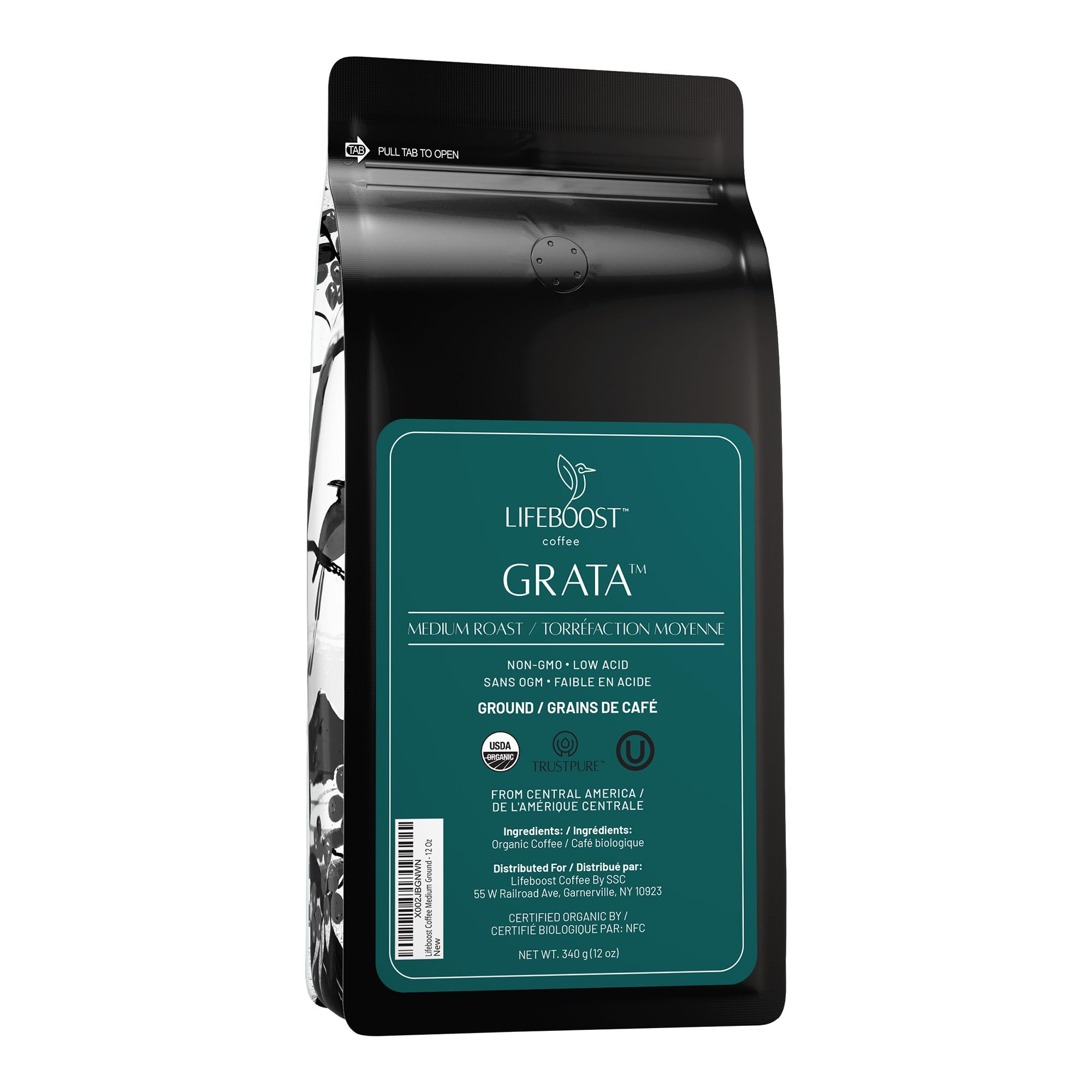 Lifeboost Coffee Medium Roast Ground Coffee - Low Acid Single Origin USDA Organic Coffee - Non-GMO Ground Coffee Beans Dark Roast Third Party Tested For Mycotoxins & Pesticides - 12 Ounces