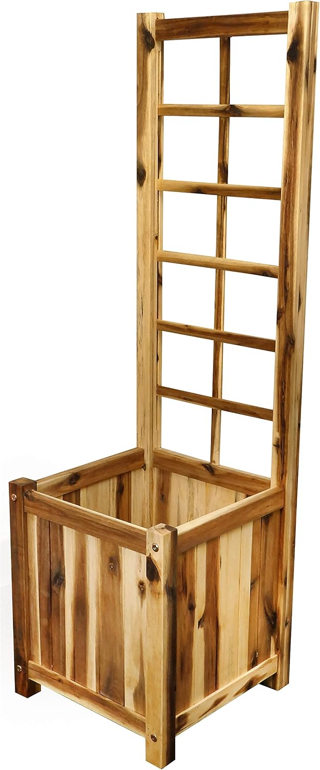 Classic Home and Garden Acacia Wood Trellis Planter - Easy to Assemble Raised Garden Bed with Lattice Panel - Planter for Climbers & Plants (45.5" H x 14" W)