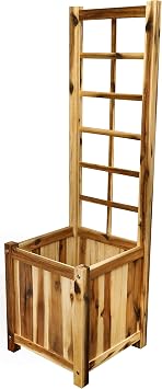 Acacia Wood Trellis Planter Box, with Raised Garden Bed, 45.5" H