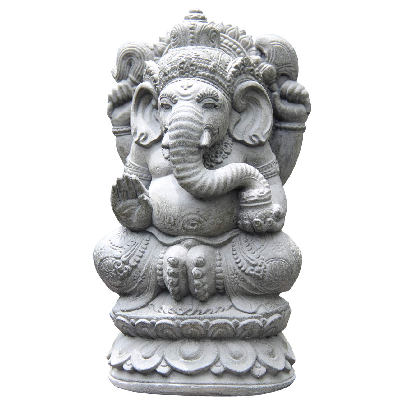 Ciffre Ca. 35cm Ganesha Stein Buddha Antik Look Hindu Massiv Steinfigur Skulptur Feng Shui Garten Deko Wetterfest Lawa Stein Vitakra Mudra aus West Jawa STB15