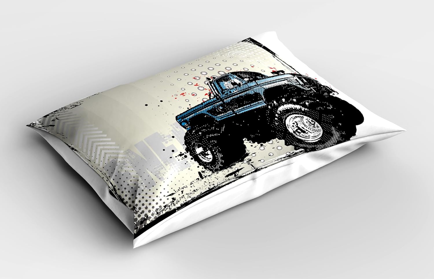 Ambesonne Truck Pillow Sham Set of 2, Halftone Pattern Background Color Splashed Frame and Monster Vehicle Motif, Quality Microfiber Bedding Item for All Seasons, 36" x 20", Ivory Black