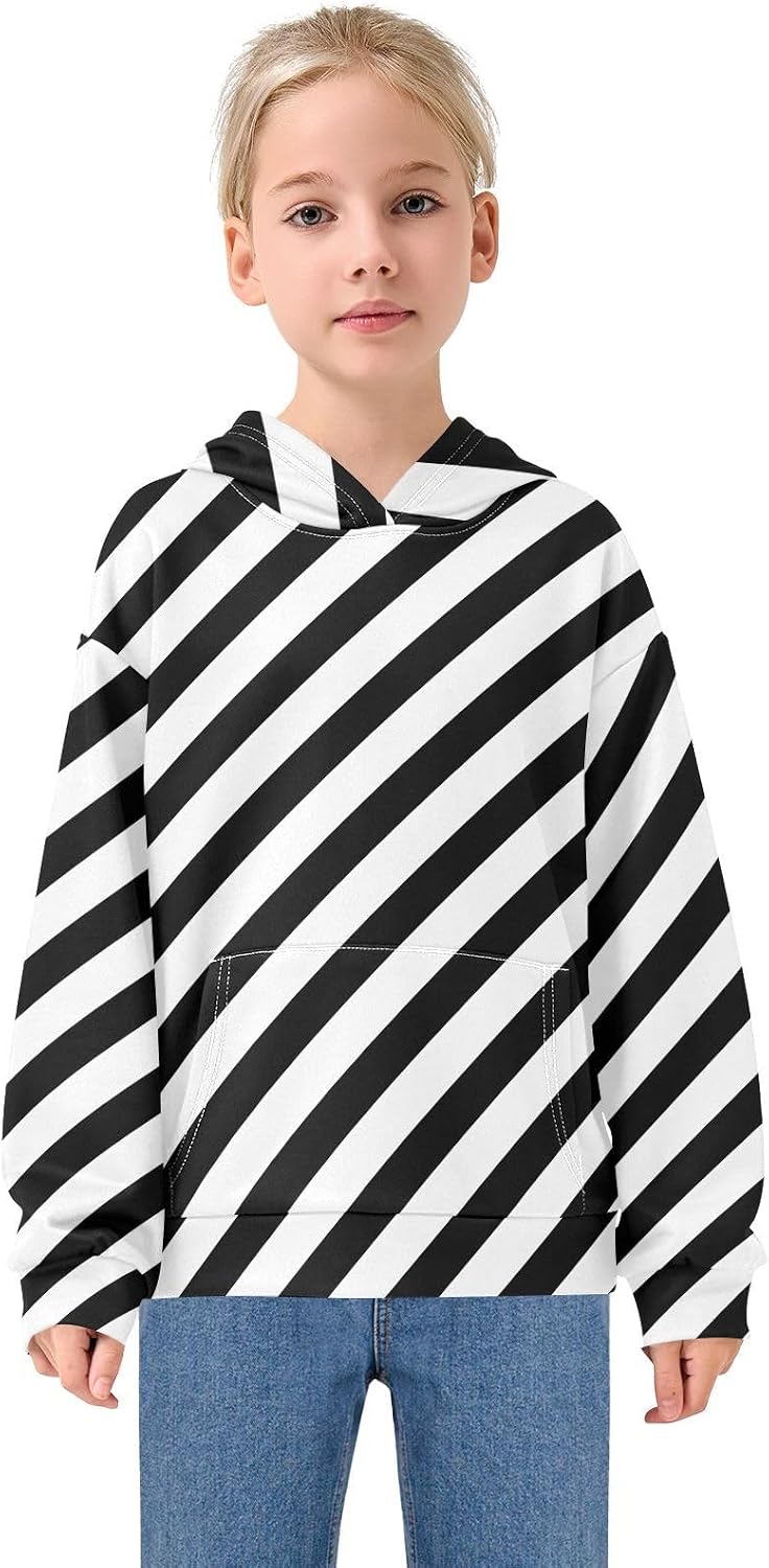 ALAZA Slanted Stripe Hoodies Sweatshirt for Boys Girls Kids Hooded Pullover Top