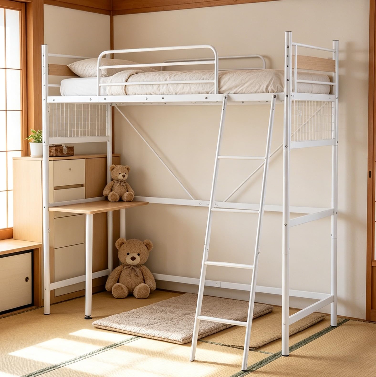 ロフトベッド シングル 3WAY 収納付き コンセント付 高さ3段階 ホワイト Amazon｜ロフトベッド システムベッド シングル 3WAY 高さ3段階調整