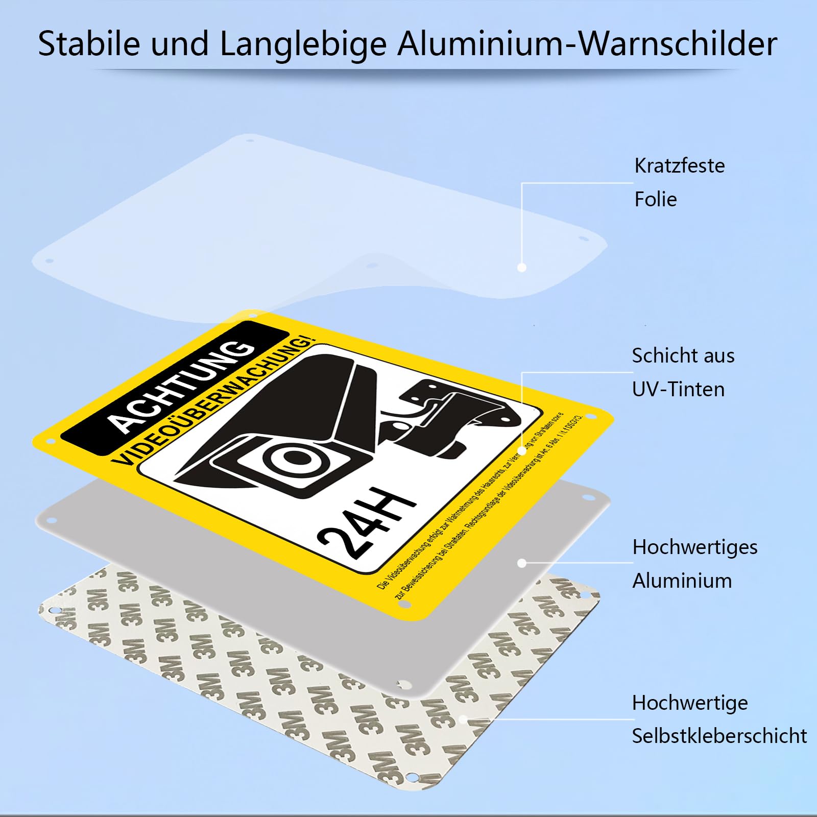 ROUMIO 2 Stück Videoüberwachung Schild - Aluminium, 15 X 15 Cm, Für Innen & Außen