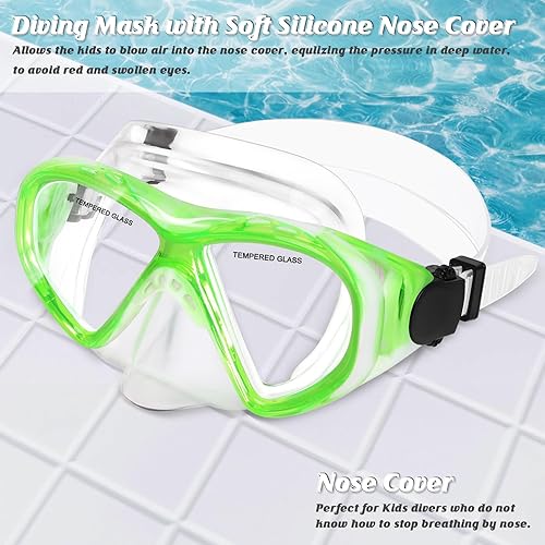 Miniatura 71 de Gafas de natación para niños, máscara de buceo para niños y niñas de 5 a 15 años, gafas de natación antivaho de dos colores con cubierta para la