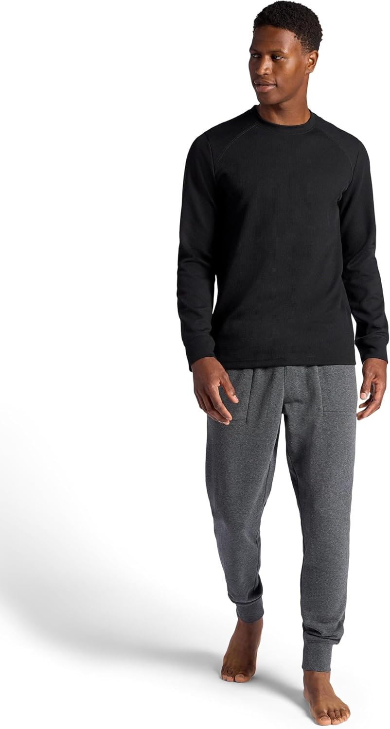 Gaiam Mens Cozy & Cool Long Sleeve Crewneck Top, Standard Fit, Stretch Midweight Micro Waffle Jacquard Material - Image 3