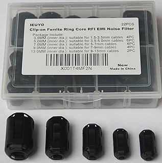Clip-on Ferrite Ring Cores EMI RFI Signal Noise Filter Noise Suppressor for HDMI USB Power Cable Diameter 3mm/5mm/7mm/9mm/13mm,5Size,22PCS