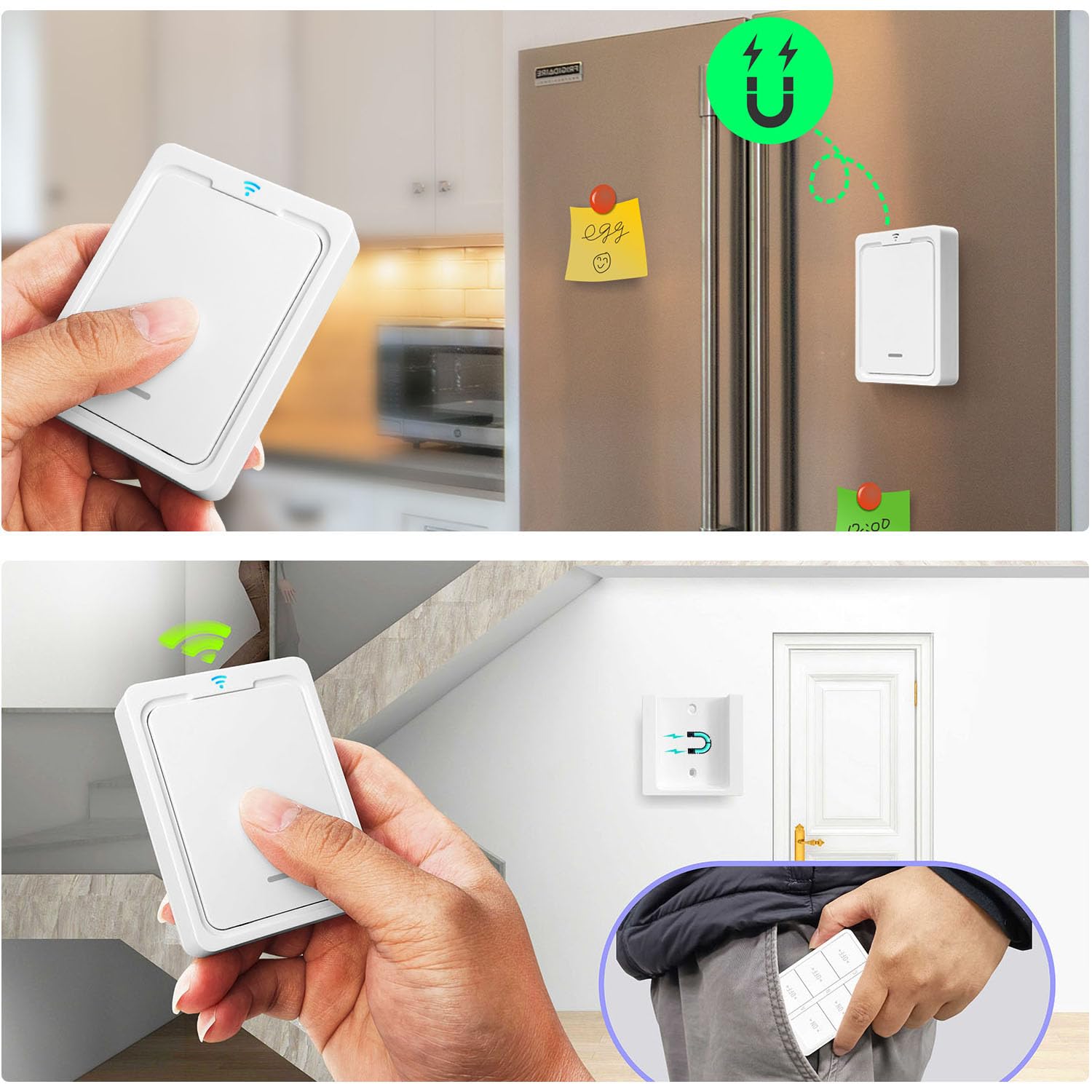 Kit de Interruptor de Luces Inalámbricas, Interruptor inalámbrico móvil Transmisor de radio 230V 2300W Control de rango de hasta 100M para Lámparas y Electrodomésticos, Blanco