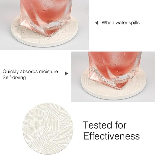 Miniatura 4 de Juego de 2 posavasos de mesa absorbentes de cerámica, resistentes al calor, con base de corcho, diseño de hojas para proteger los muebles (paquete