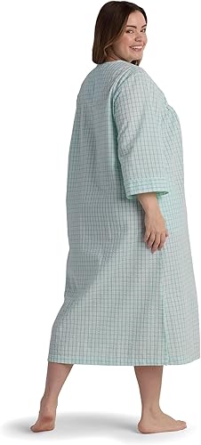 Miniatura 4 de Miss Elaine Bata larga de sirsaca para mujer, bolsillos y cremallera con ribete bordado frontal, ropa de dormir y ropa de descanso