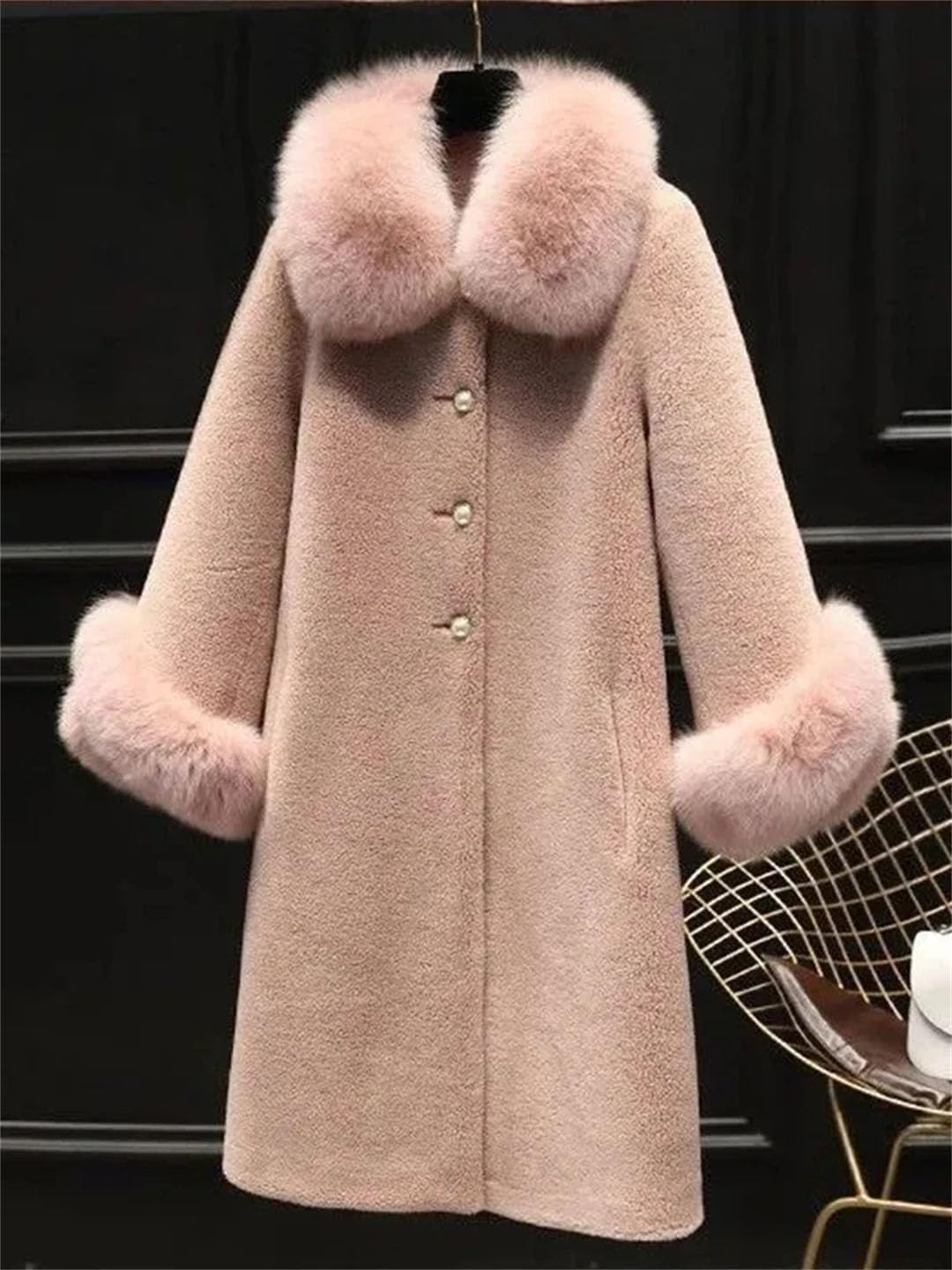 Chaqueta larga cálida y elegante de media manga para mujer, de invierno, afelpada, elegante, color marrón y gris, talla XL, marrón y gris, XL