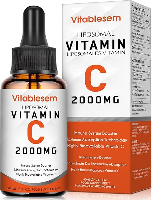 Liquid Liposomal Vitamin C 2000MG Supplement, High Dose Ascorbic Acid, Maximum Absorption, Highly Bioavailable, Soy-Free, Vegan Non-GMO
